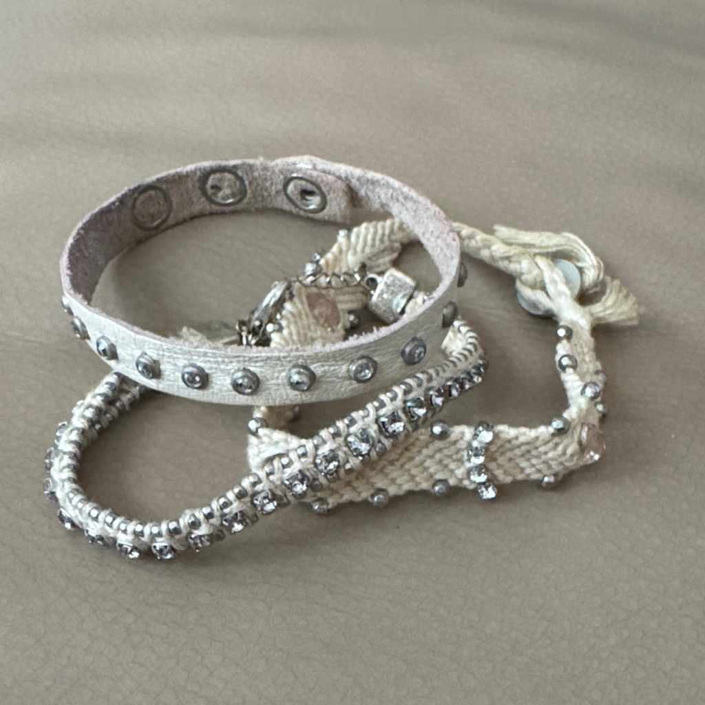 Set Of 3 Cream And Silver Bracelets